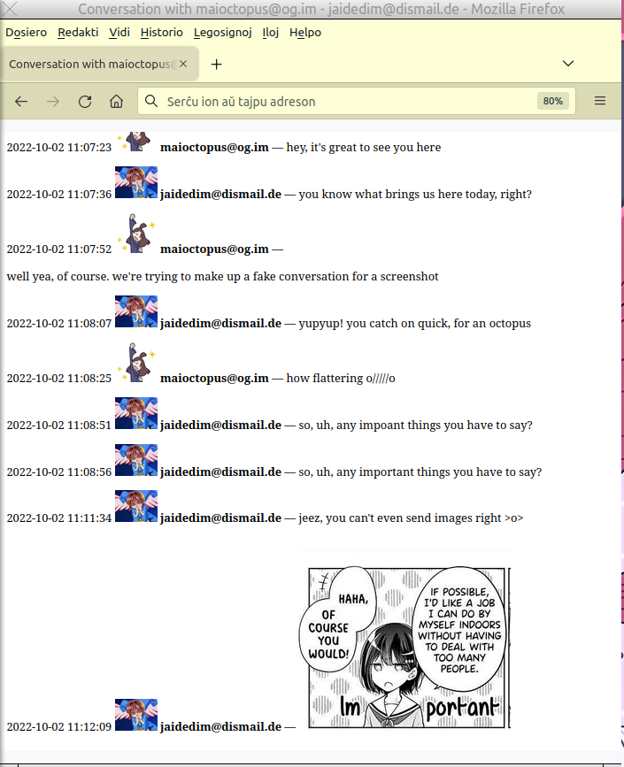 A screenshot of the same conversation in HTML format, displayed in Firefox.